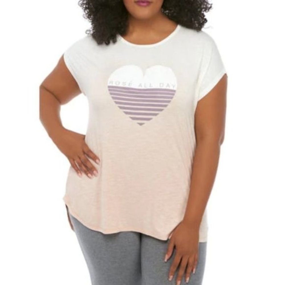 New Directions NWT ombre striped heart graphic Rosé‎ all day shirt woman's 2X